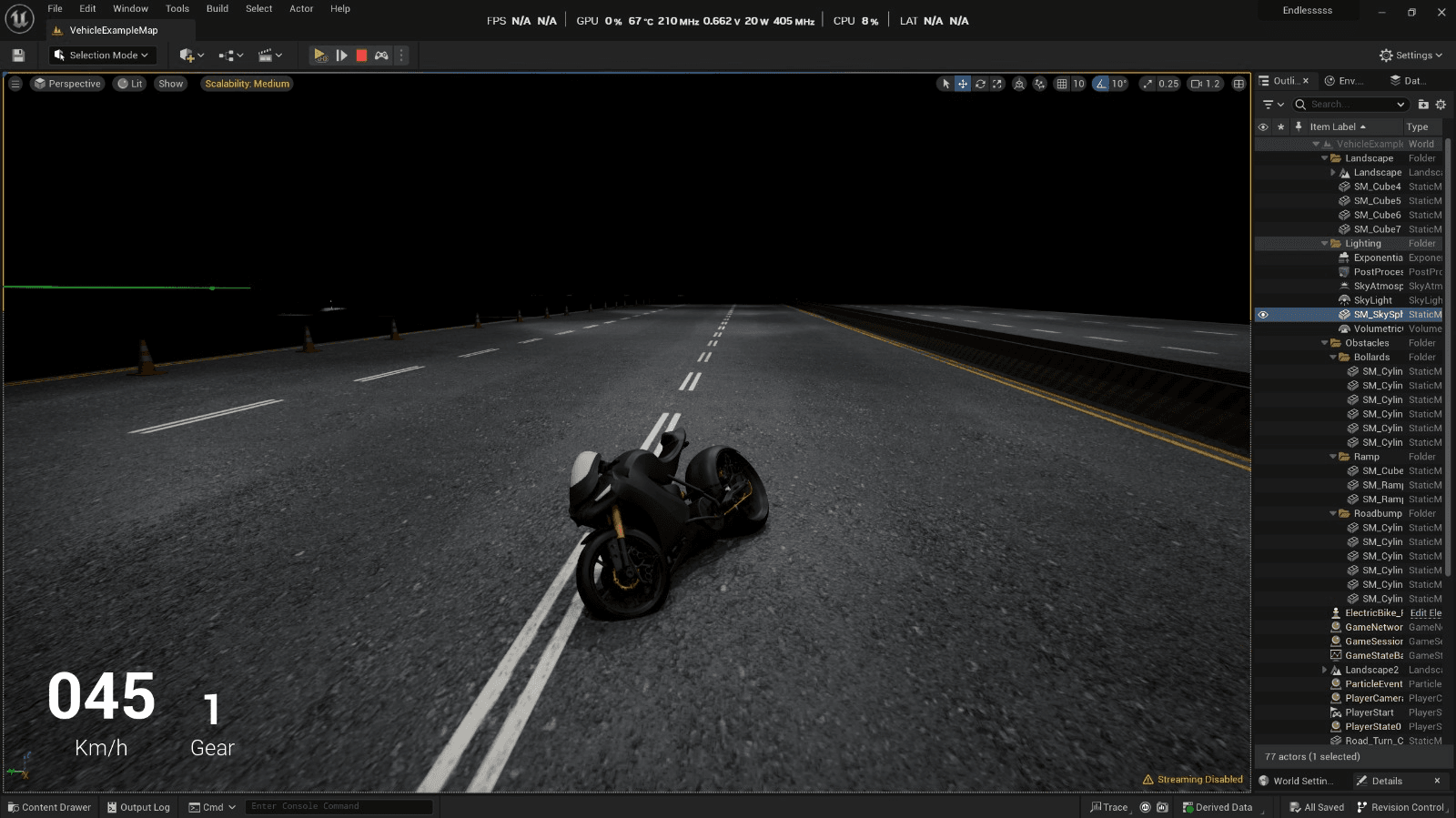 Endless Bike Run development collage showing road setup, bike asset, and UI