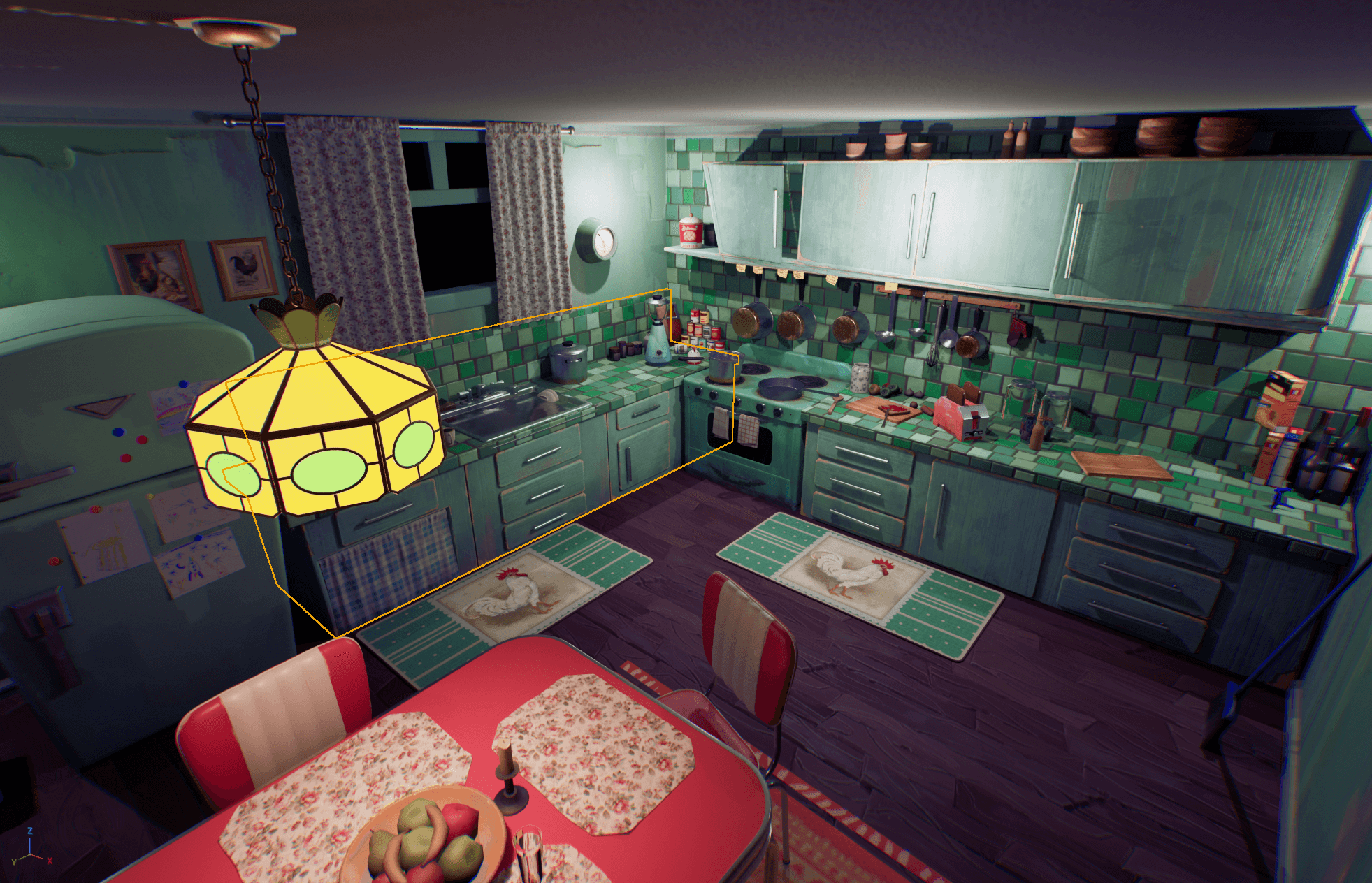 Chunky's Adventure kitchen environment viewed from above inside Unreal Engine 5